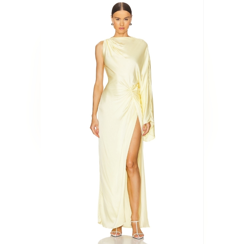 L'academie by Marianna Cassia One hand ruched Maxi Dress Satin butterYellow BWT